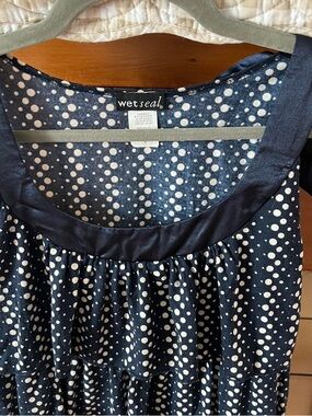 Wet Seal y2k Navy and White Polka Dot ruffle Tank Top